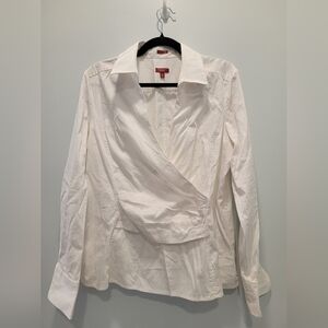 Talbots Cream Stretch Cotton Sateen Wrap-style Blouse